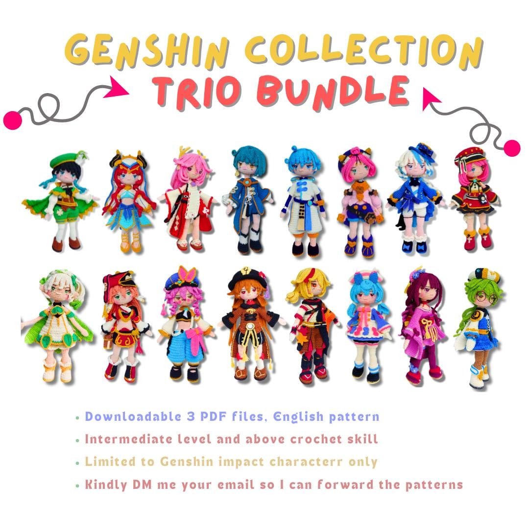 Genshin Impact Trio Amigurumi Crochet Pattern 3 in 1 English PDF