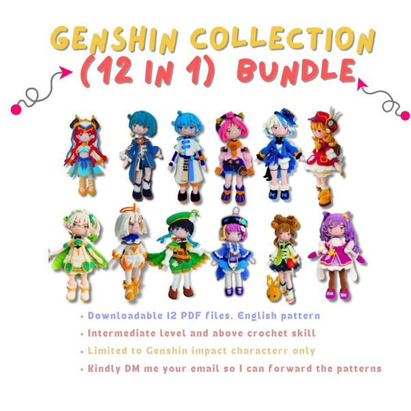 Genshin Impact Amigurumi Crochet Pattern 12 in 1 Bundle