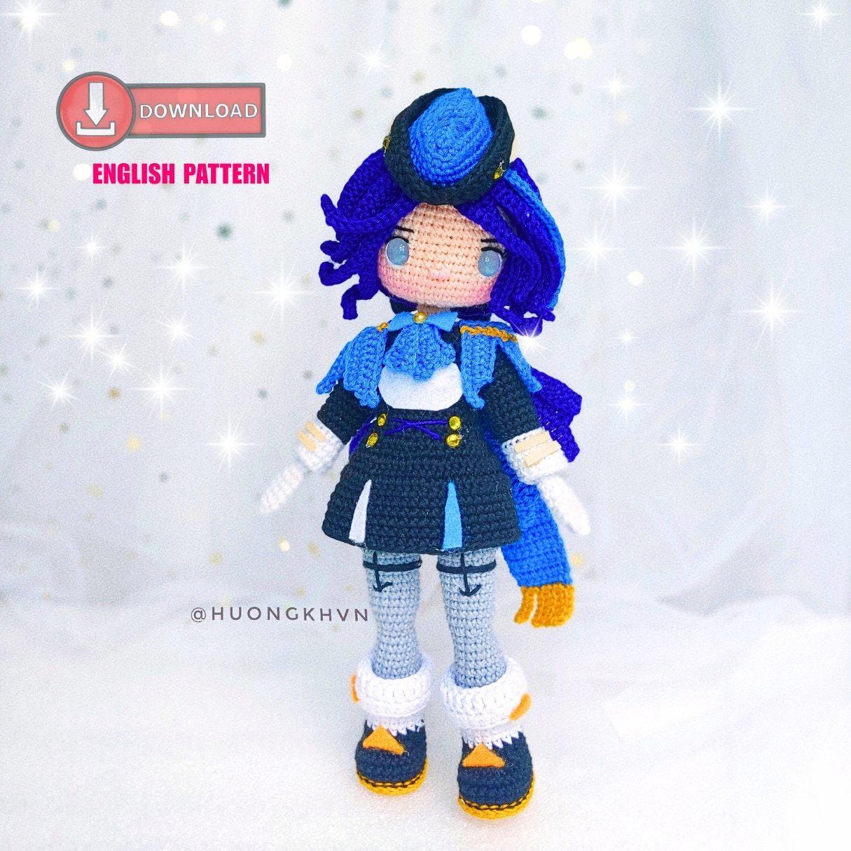 Crochet doll pattern, crochet Clorinde doll pattern, Clorinde Genshin Impact, Amigurumi Clorinde, Amigurumi Genshin Impact pattern